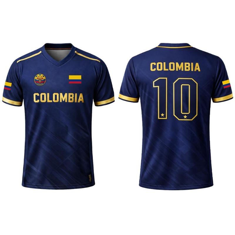 Colombia Flag Jersey Summer Outdoor Sports Breathable Short-sleeved Football Training Top Unisex Casual V-neck Tee