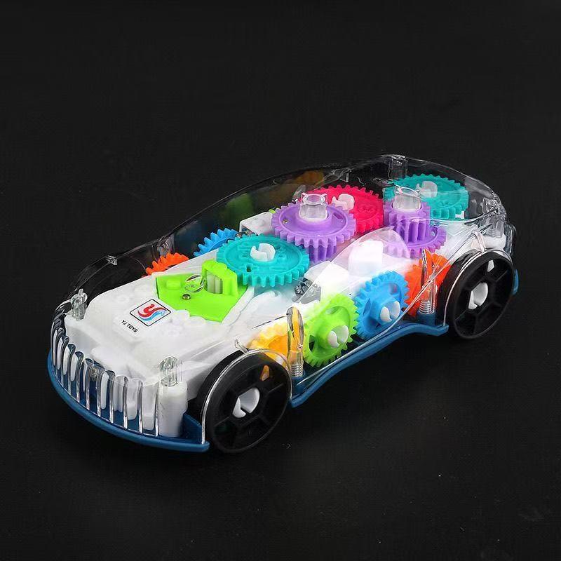 Douyin-Inspired Electric Transparent Gear Police Car Toy with Lights & Music for Kids