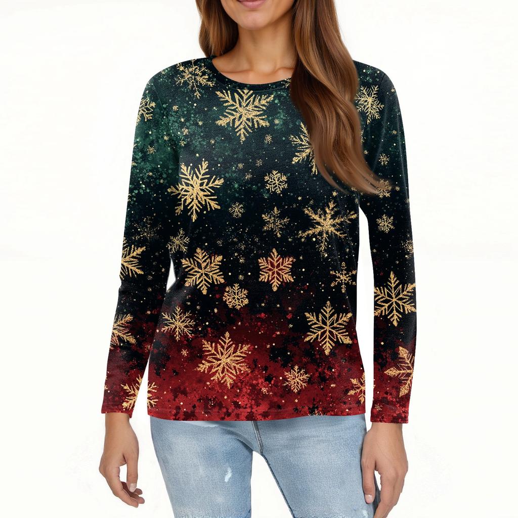 Women's Fashion Casual Long Sleeve  Print Round Neck Top