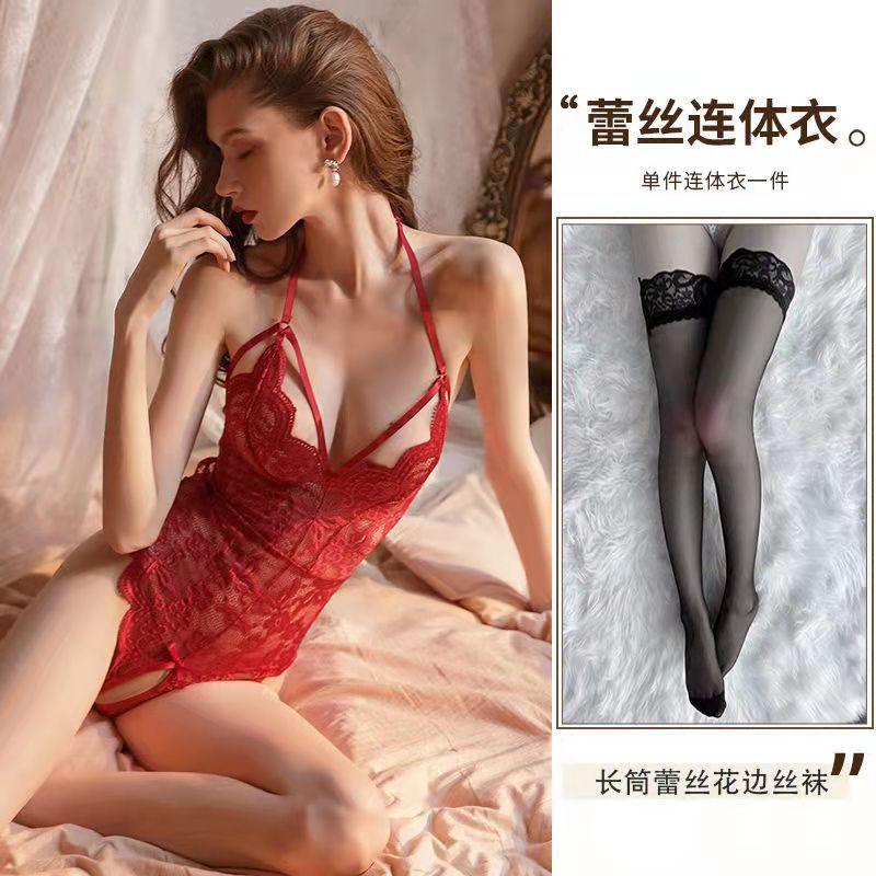 Sexy lingerie sexy female lace perspective small chest temptation suspender open crotch free onesie