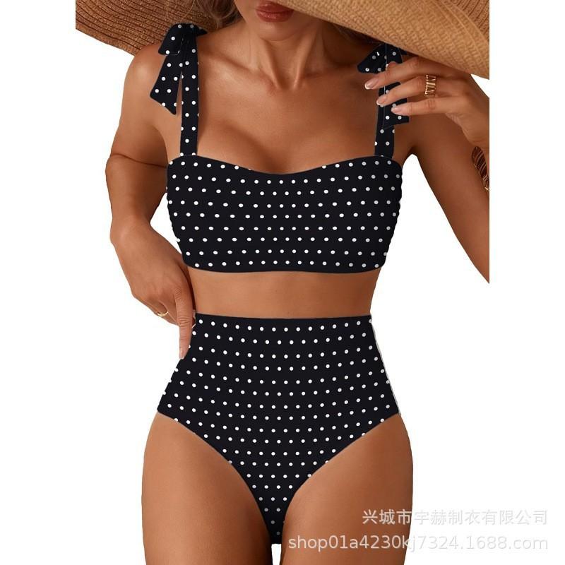 

2-piece Polka Dot Print Slit High Waist Sexy Swimsuit Split Bikini Suit Beach S