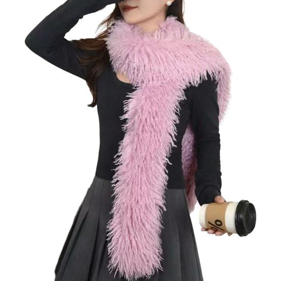 

Зимний шарф однотонный утолщенный плюшевый мягкий толстый теплый очень длинный шарф зимний уличный из искусственного меха грелка для шеи горячий розовый