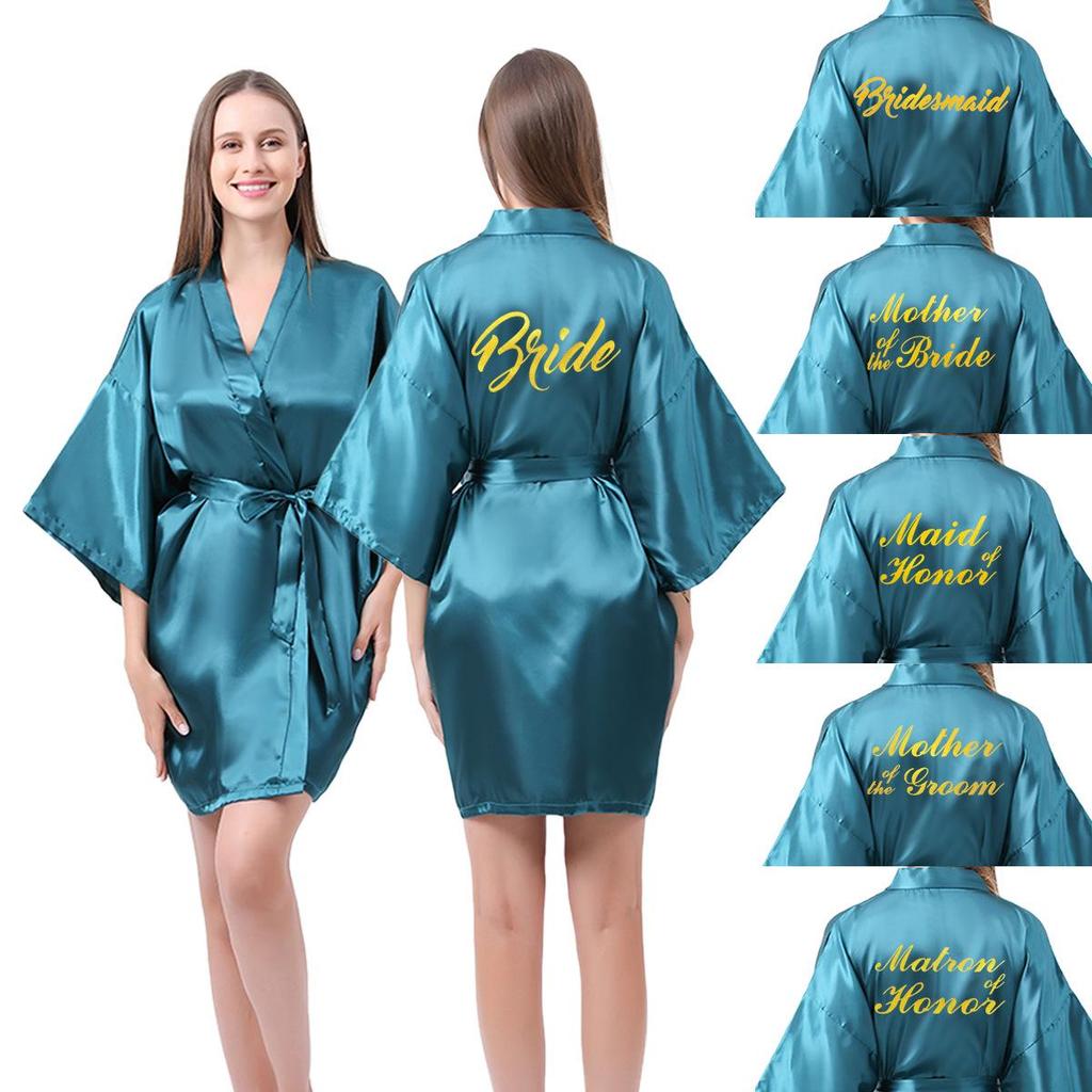 Classic Style Silk Bridesmaid & Bride Morning Robe with Hot Stamped Lettering