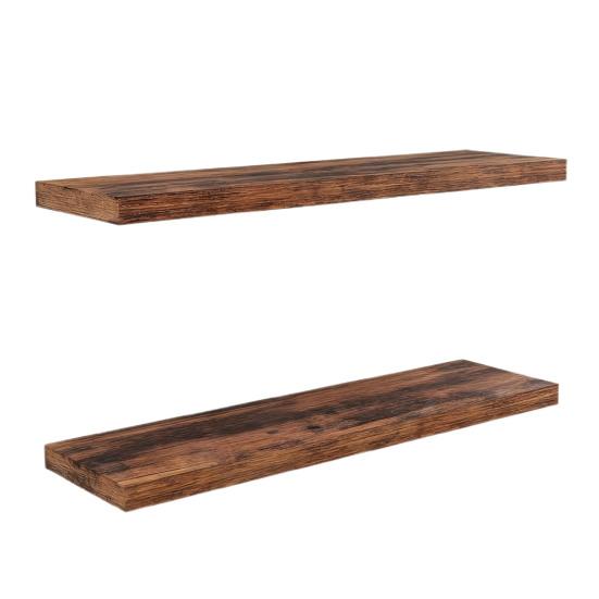 2Pcs/Set Wooden Floating Shelves Wall Mounted Storage Display Shelves Rustic Floating Wall Shelves for Bathroom Bedroom Living Room Kitchen Decor