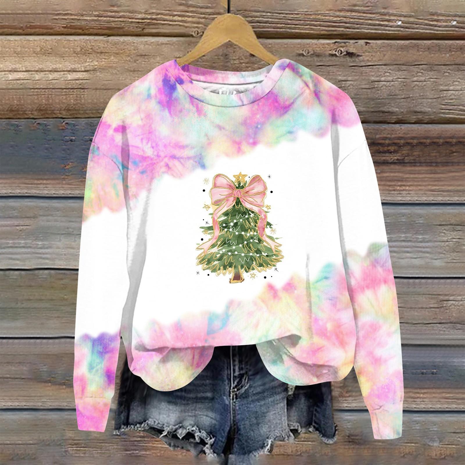 Женская мода рождественский принт длинный рукав свободный круглый вырез толстовка топ осень XXXXL 1758₽