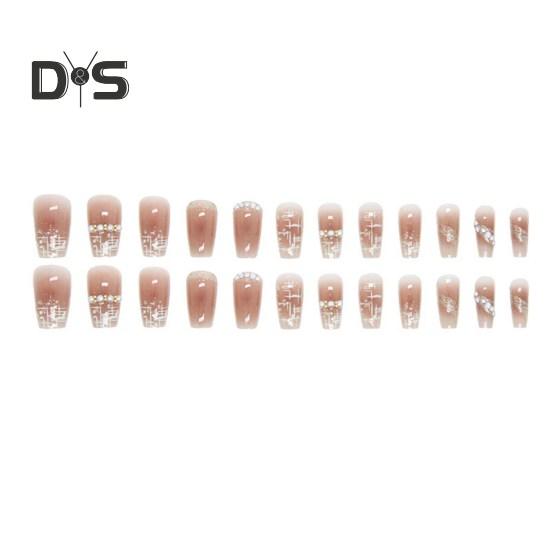 24Pcs Faux Pearl Fake Nails with Reinforcement Glue DIY Art Design False Nails Wearable Press-on Manicure Stylish Artificial Nails