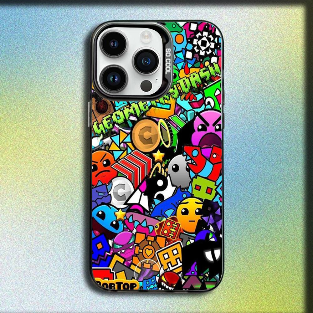 

Game G-Geometry Dash Phone Case For iPhone 16,15,14,13,12,11,Mini,Pro,E,MAX Gray Matte Silicone Black Cover iPhone11