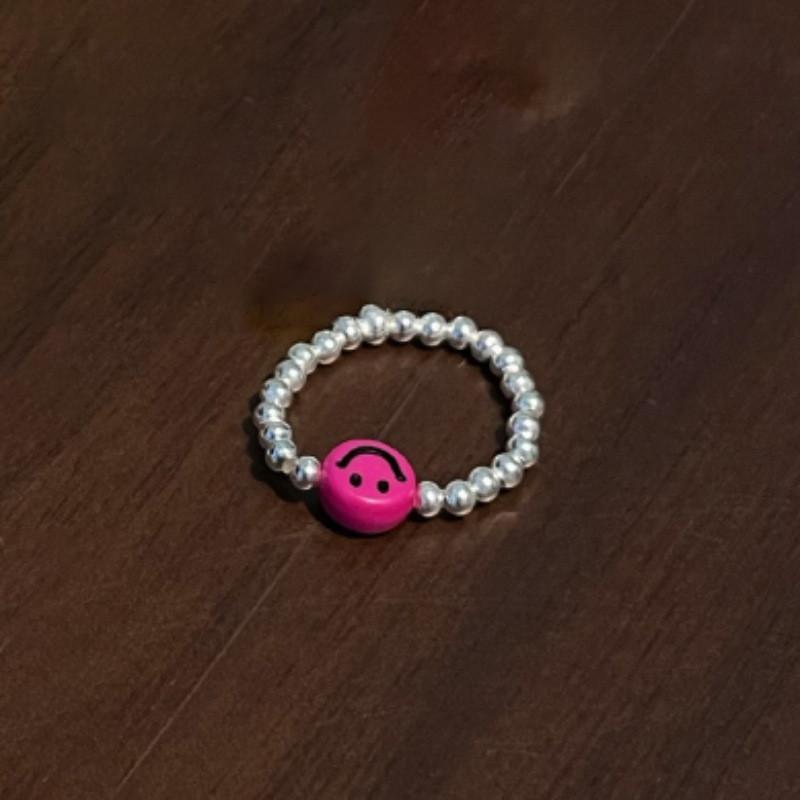 Trendy Korean Colorful Smiley Face Silver Bead Ring For Women Fashion Jewelry