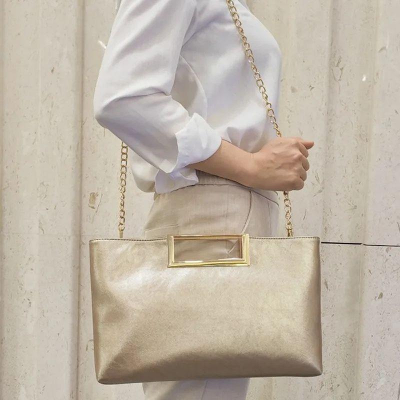 

2025 Luxury Fashion PU Leather Handbags Stylish Elegant Women Clutch Purse Shiny Tote Women Chain Shoulder Crossbody Bag золотой