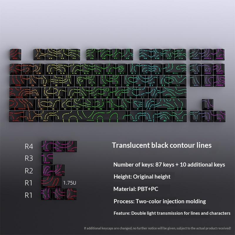 

Topographic Keycaps Contour Lines Shine Through PBT Cherry Profile Side Print Backlit For MX Gamer Mechanical Keyboard