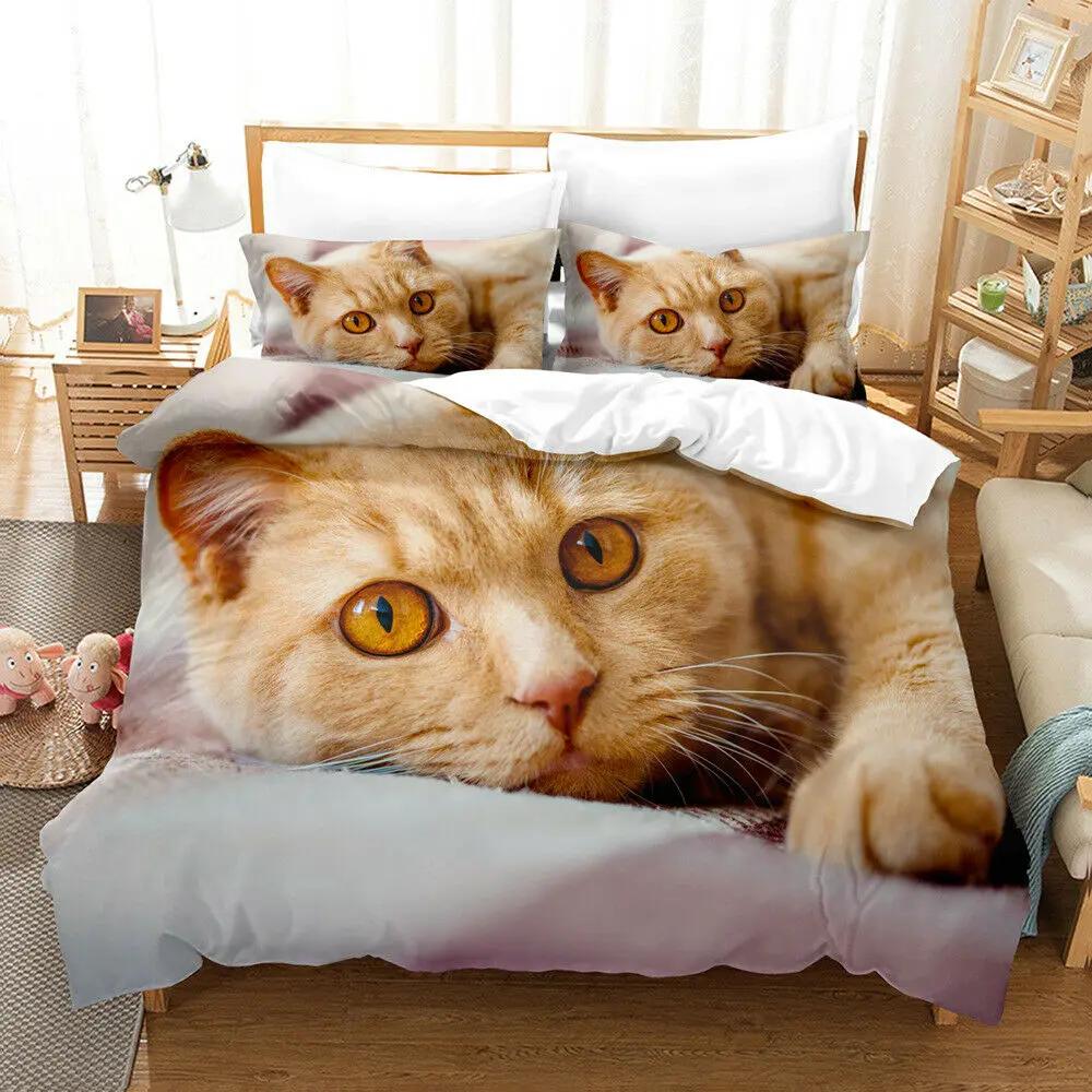 Cat Duvet Cover Set Cat Lover Gifts Bedding for Women Cute Kitten Pattern Bedroom Decor Twin Double Queen King Size Quilt Cover