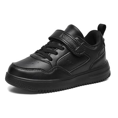 Tênis infantil para meninos, calçados casuais, pretos, de couro, baixos, para estudantes, calçados de caminhada, antiderrapantes, para meninas, calçados leves de tênis esportivos