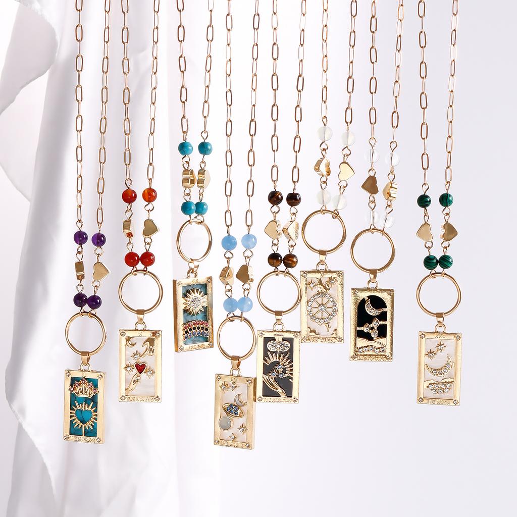 European and American ins retro popular hot-selling pendant jewelry, simple love rectangular tarot necklace sweater chain
