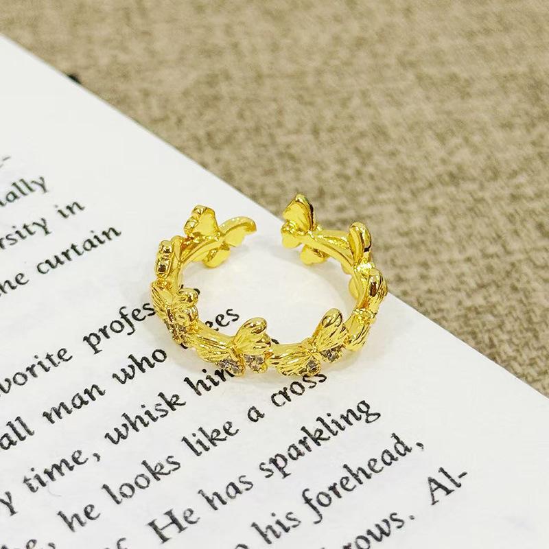 "Pine Pear Butterfly Cluster" Medieval Vintage Butterfly Open Ring Female French Exquisite Niche High-End Ring