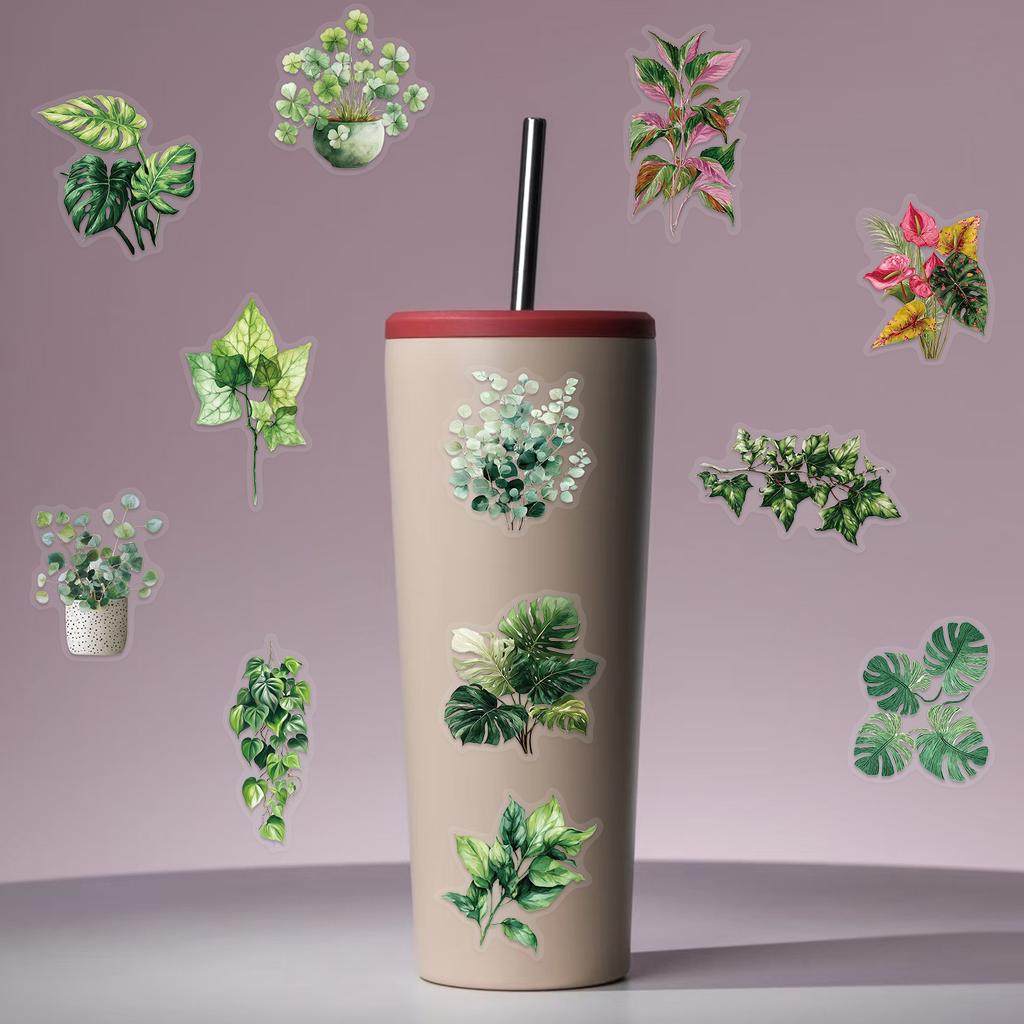 50Pcs/Set Retro Plant Leaves Series 02 PET Clear Stickers Waterproof DIY Fashion Decals Stickers