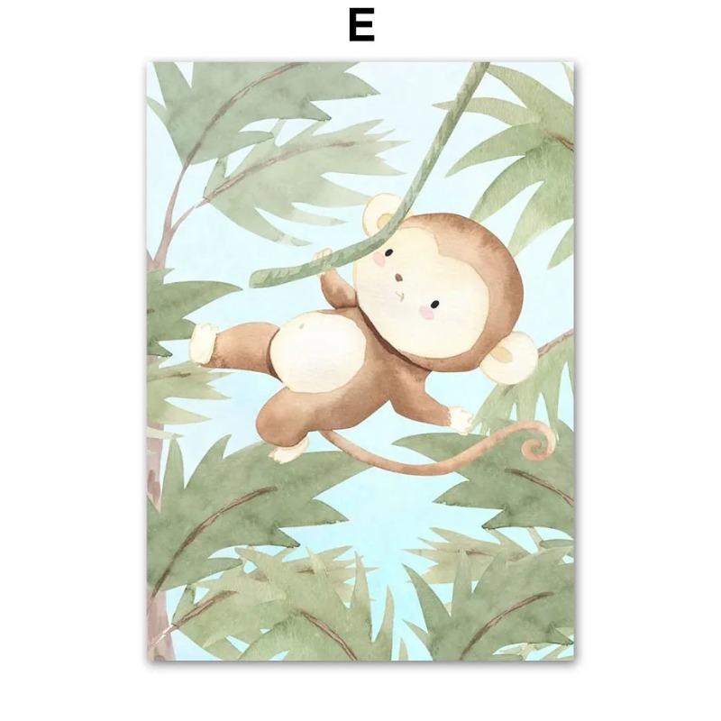 Cute Animal Giraffe Tiger Lion Monkey Zebra Wall Art Mural Canvas Painting Poster Print Wall Pictures Kids Baby Room Home Decor