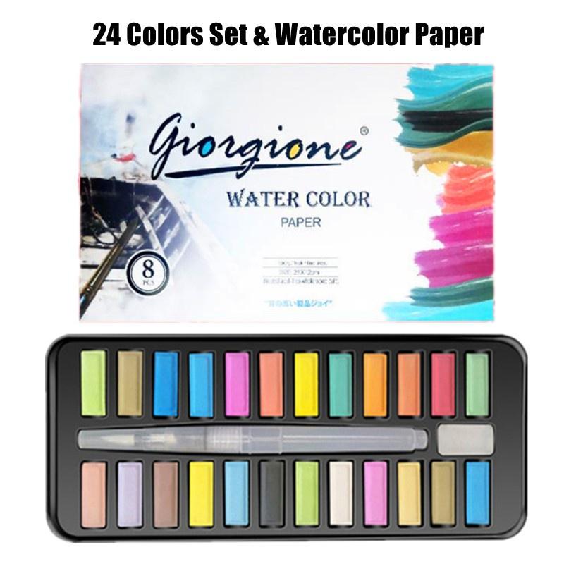 Professionelles Aquarellfarben-Set 24/36 Farben Pigment für Aquarellmalerei Mit Pinsel & Aquarellpapier Malset