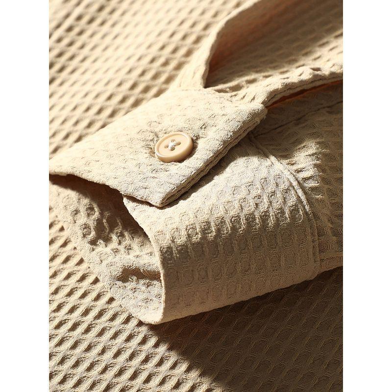 Japan fashion Retro Waffle Seersucker Long sleeve Shirts Men's 2024 New Spring and Autumn Foreign Trade Men's Casual Shirt