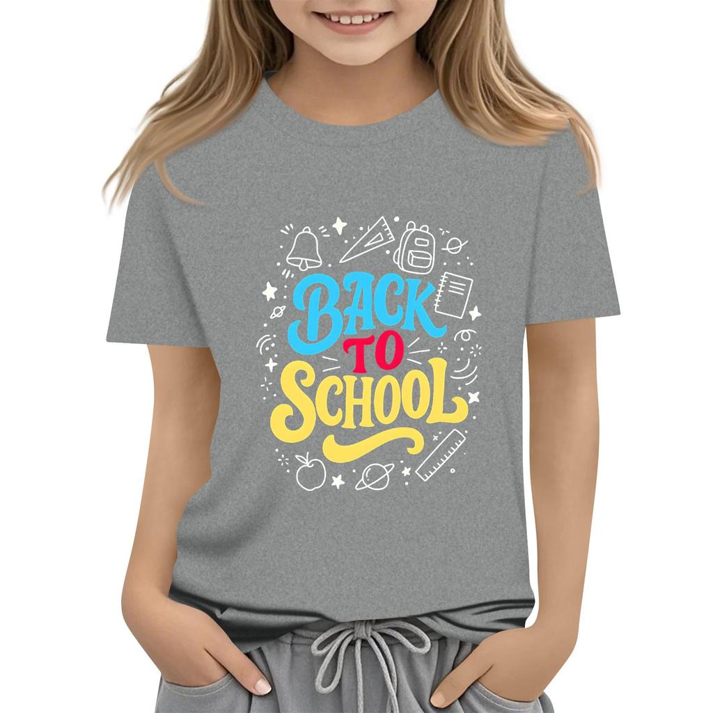 Children's Casual and Fashionable Round-Neck Printed Short-Sleeve Top for Back-to-School