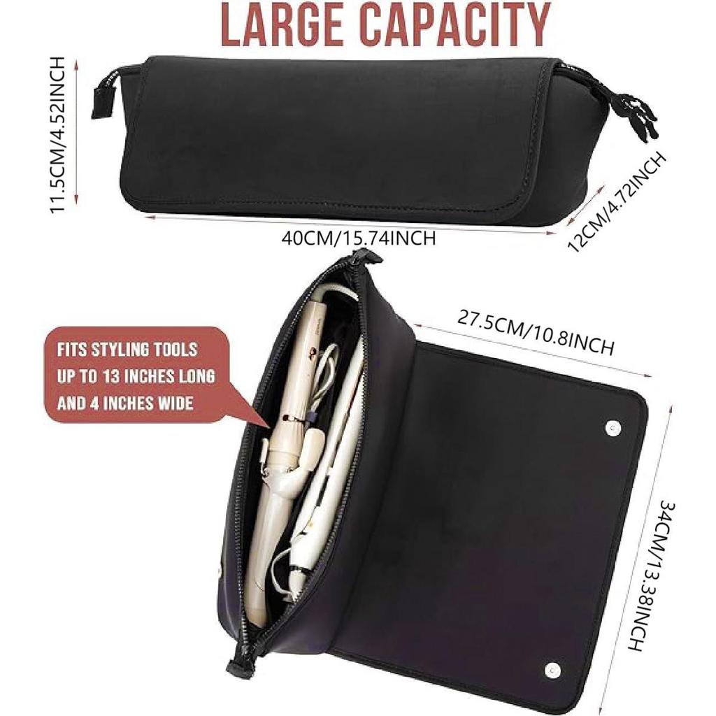 Travel essential storage bag: Black hair care tools travel bag, curling iron and straightener tools storage bag, 1 piece