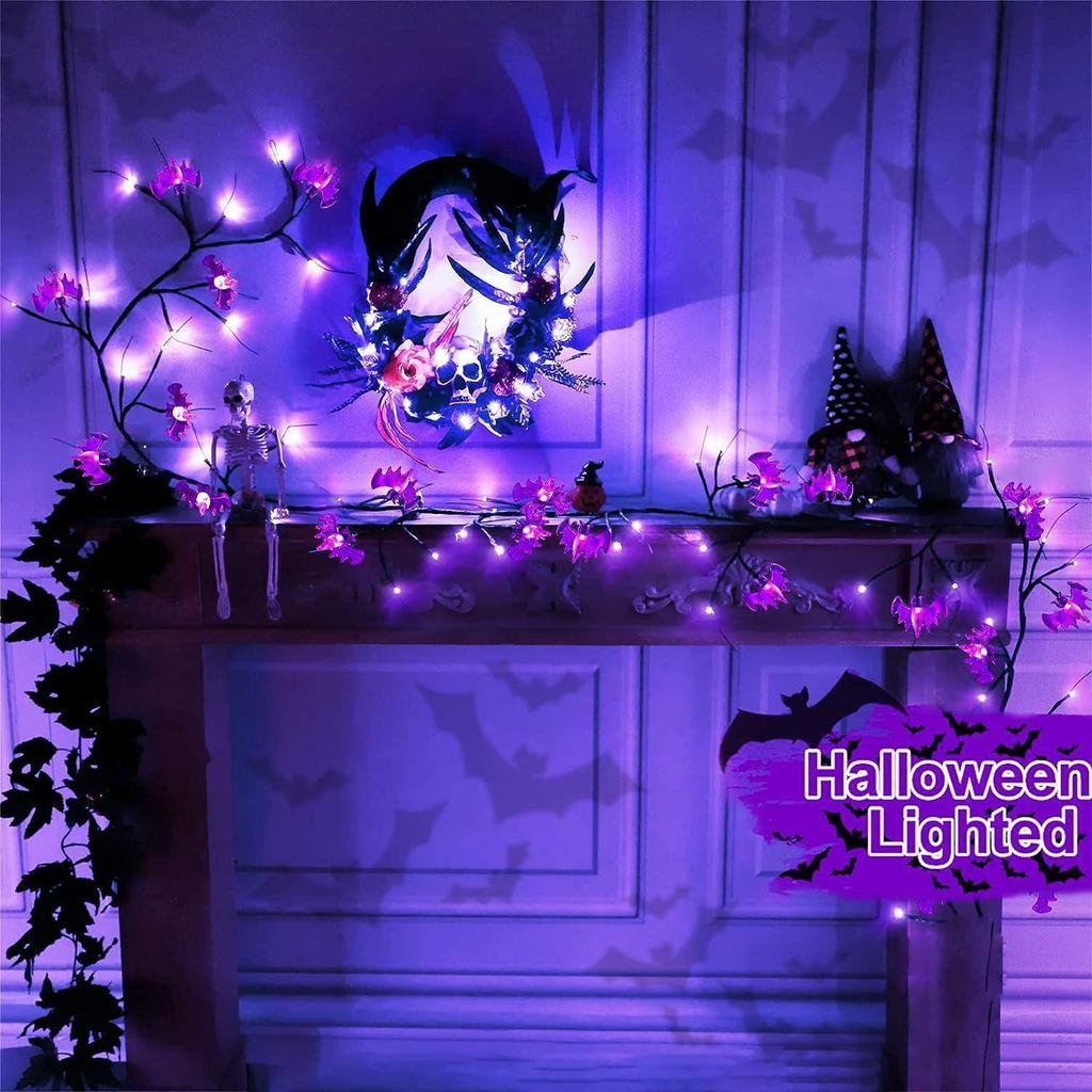 Waterproof LED Halloween Rattan String Lights - Spider & Bat Design for Outdoor Decoration