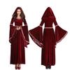 New Female European Halloween Burgundy Vampire Wizard Costume, Retro Court Queen Dress Up Character