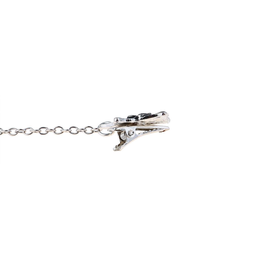 Women Sweater Clip Collar Brooch with Flower Inlaid Alloy Chain Cardigan Buckle Connect Decoration