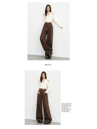 Women's Khaki High Waist Wide Leg Jeans - 2025 Autumn/Winter Collection