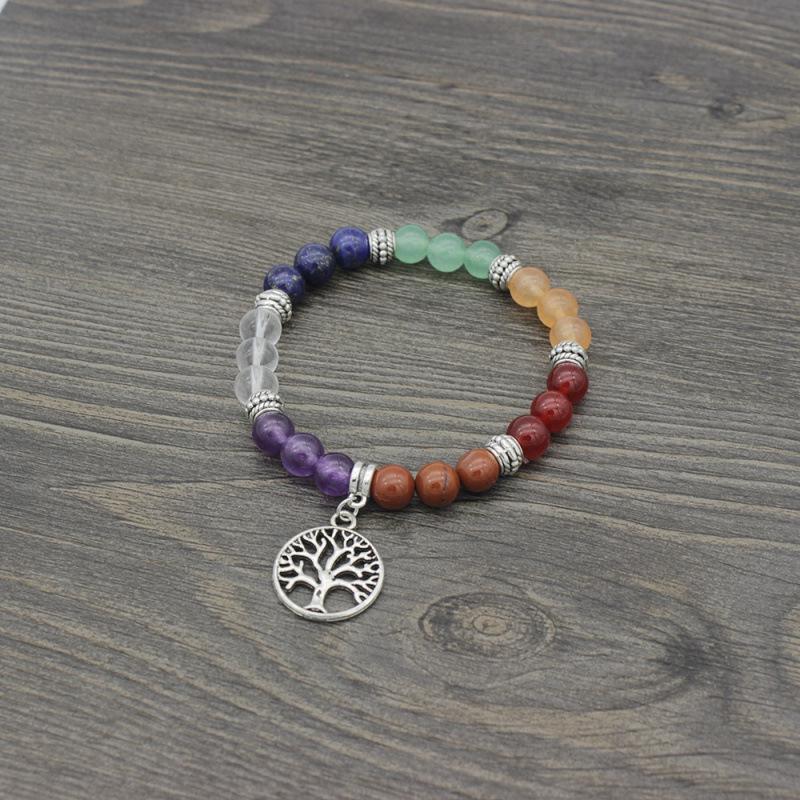 7 Chakra Beaded Yoga Bracelet - Round Wheel Design