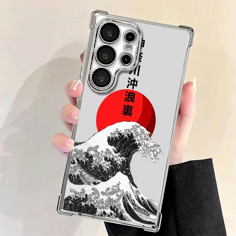 Japanese Wave Kanagawa Surfing Plating Phone Case For Samsung Galaxy S24 S25 FE S26 Edge S23 Ultra S22 S21 Plus S20 Anti-Fall Ai