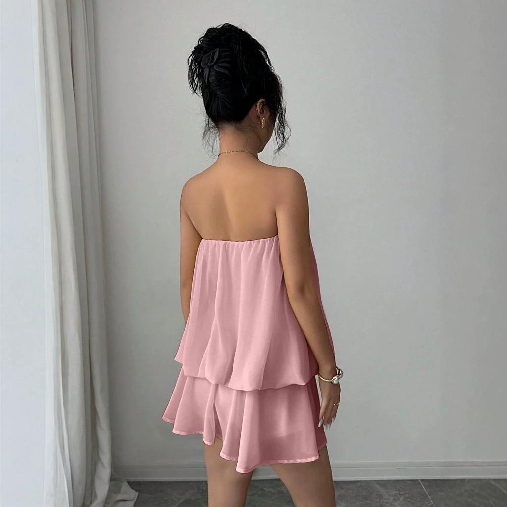 2026 European and American sexy tutu skirt, tube top, backless lace-up design, elegant style women's short top