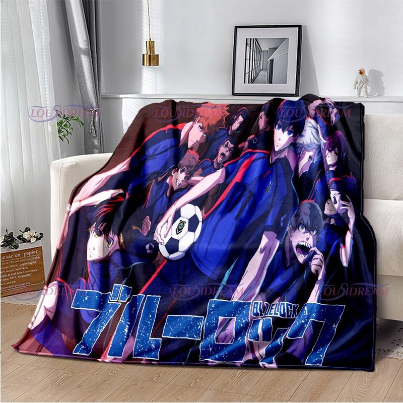 Manta con cierre azul de dibujos animados japoneses, manta cálida de felpa acogedora para el hogar, para cama, sofá, regalos ligeros para niños