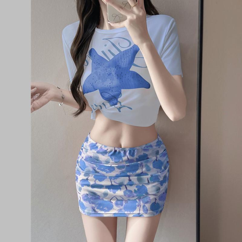Swimsuit Women's Four-piece Sexy Hot Girl Dopamine Bikini Fashion Print Beach Spa