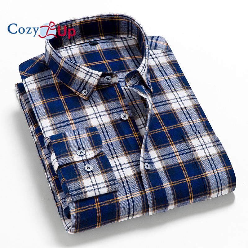 Men's Plaid Shirt - Pure Cotton Flannel, Long-Sleeved, Button Collar, Soft, Warm, Casual