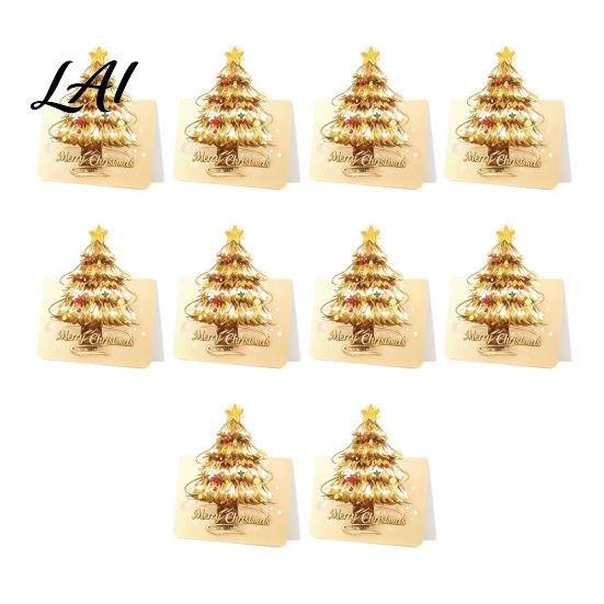 Folded Xmas Cards with Envelopes 10 Pcs 3D Christmas Tree Greeting Cards Holiday Postcards Decorative Bulk for New Year Winter Party Supplies