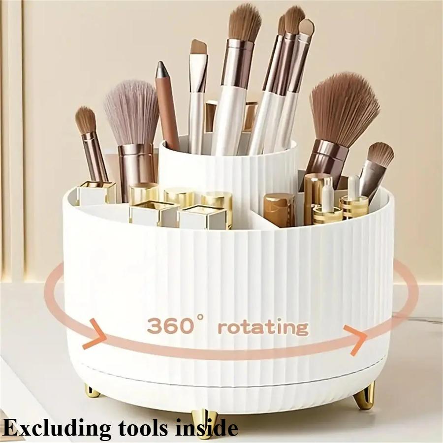 

Вращающийся на 360° органайзер для косметики - 1 шт. Пластиковое хранилище для косметики с 5 отделениями - Многофункциональный держатель для кистей слоновая кость
