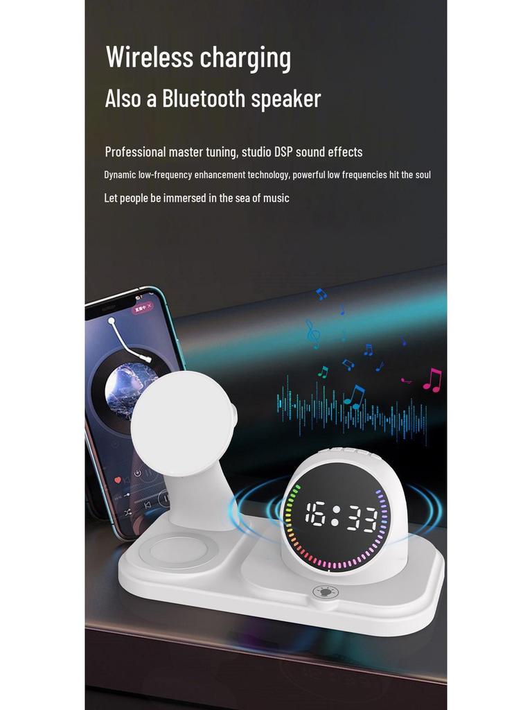 Six-in-One Magnetic Wireless Charger: Clock, Light, Bluetooth Speaker for Apple Devices