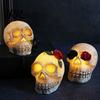 Gruselige Totenkopf-Lampe Gotische Leuchtende Rose Blumenfigurine, Tag der Toten Harz Halloween Dekor Statue, Totenkopf für Schreibtisch Zuhause