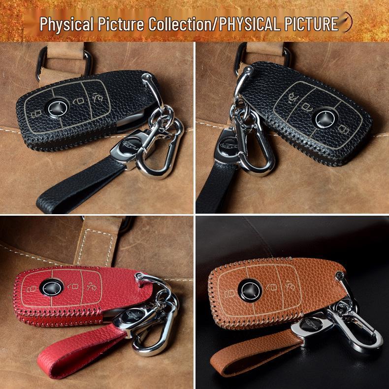 TPU Full-Wrap Cowhide Key Case for Mercedes E-Class & C-Class (E300L, C260L, C200L, GLC) - Unisex Design