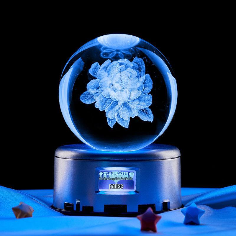 Peony 3D Crystal Ball Night Light - Creative Ornament & Birthday Gift for Qixi Festival