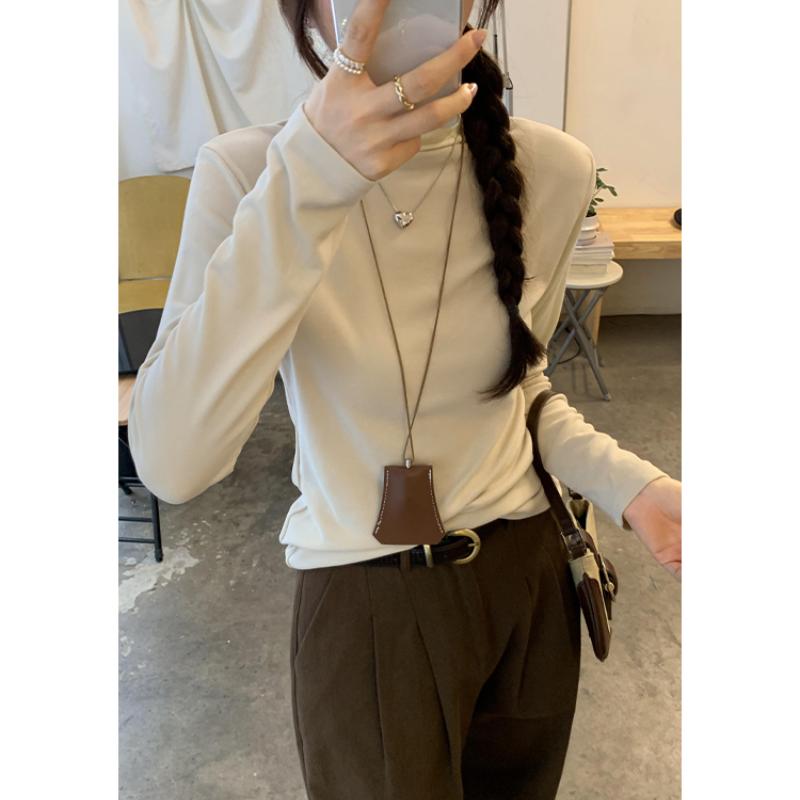 Autumn Basic Long Sleeve Slim Fit Casual T-shirt for Women Fashion Solid Simple Winter Ladies T Shirt Elegant Half High Collar Woman Tee Tops 25666