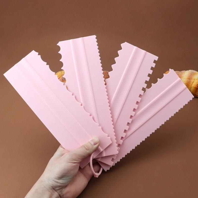4Pcs Cake Baking Scraper Spatulas Cream Scraper with Irregular Teeth Edges Fondant Cake Slicer Pastry Cutters Tool