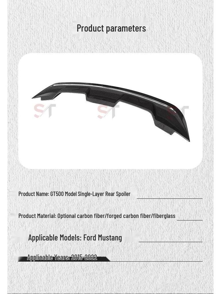 Ford Mustang GT500 Style Carbon Fiber Ducktail Rear Spoiler Winglet Diffuser