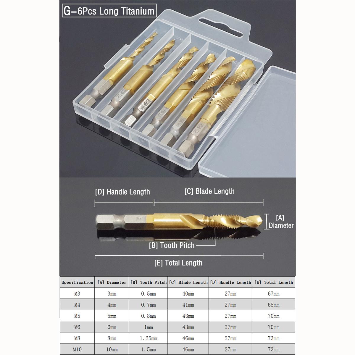 

Набор винтовых метчиков M3/4/5/6/8/10, шестигранный спиральный метчик, сверло с зенковкой, развертка, титановые инструменты для нарезания фаски из мягкого металла