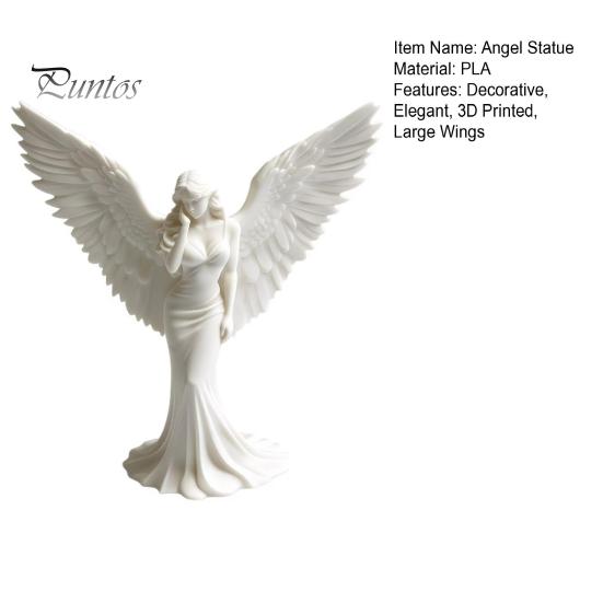 Guardian Angel Decor 3D Printed Elegant Figurine with Large Wings, Decorative Statue, Delicate Pleat Curve Statue Art Crafts Decoration for Home Shelf