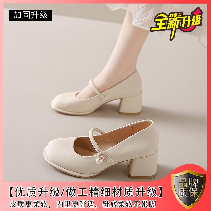 Mary Jane women's shoes 2025 new medium heel fashion versatile medium thick heel high heel single shoes with skirt
