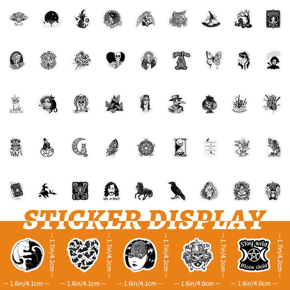 100Pcs Black And White Gothic Waterproof Graffiti Stickers For Helmet Bicycle Hand Account Pencil Case Decal Sticker Story Store