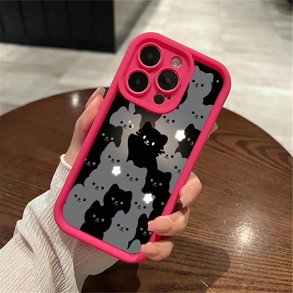 Cute Cartoon Cat Silicone Phone Case For iPhone 17 16 15 14 13 12 11 Pro Plus Max 17 Air 16 E Shockproof Soft Bumper Back Cover