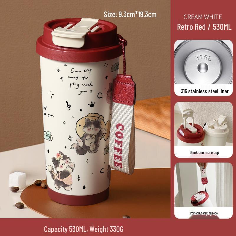 Happy Puppy Stainless Steel Insulated Coffee Cup - Portable, Student-Friendly Design for Men and Women