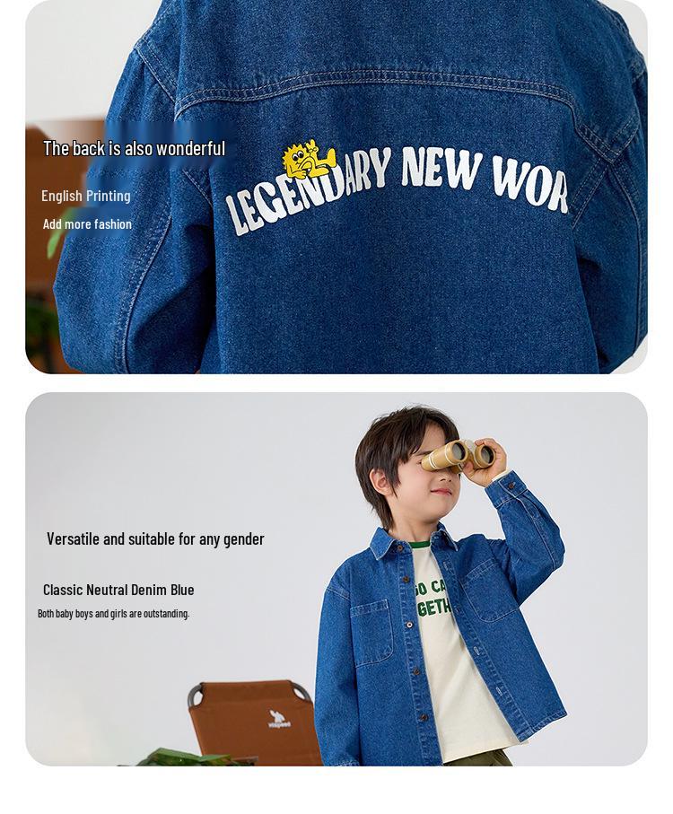 Soft Denim Cotton Boys' Shirt Jacket, Autumn/Spring 2026 Style, Children's Long-Sleeved Top